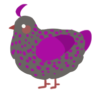 A grey and plum chicken with a speckle pattern
