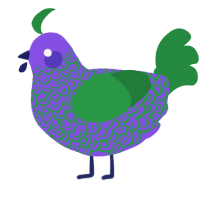 A blurple and viridian chicken with a double-lace pattern