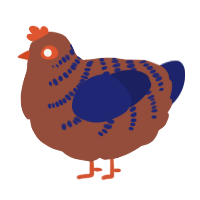 A russet and navy chicken with a half-bar pattern