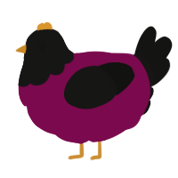 A wine and black chicken with a head pattern