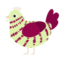 A apple and maroon chicken with a bar pattern