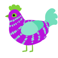 A amethyst and mint chicken with a bar pattern