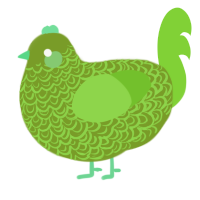 A chartreuse and grass chicken with a double-lace pattern