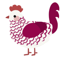 A white and maroon chicken with a lace pattern