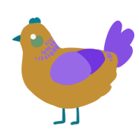 A gold and blurple chicken with a neck-band pattern
