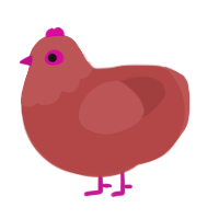 A red chicken with a head pattern