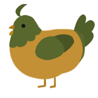A gold and olive chicken with a head pattern