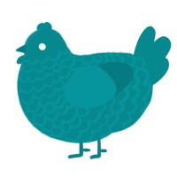 A teal chicken with a lace pattern