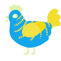 A sky and yellow chicken with a half-bar pattern