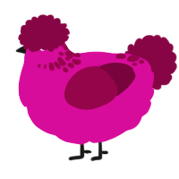 A fuchsia and maroon chicken with a neck-speckle pattern