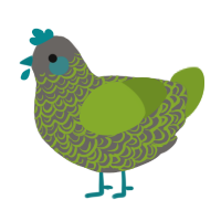 A grey and chartreuse chicken with a double-lace pattern