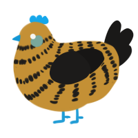 A gold and sable chicken with a bar pattern