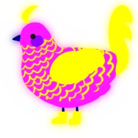 A orchid and yellow chicken with a lace pattern