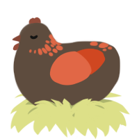 A bark and vermilion chicken with a neck-speckle pattern
