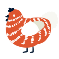 A vermilion and white chicken with a bar pattern