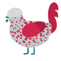 fungus that bleeds, a silver and crimson chicken with a speckle pattern