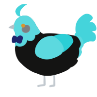 A black and aqua chicken with a head pattern