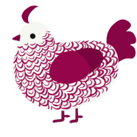 A white and maroon chicken with a double-lace pattern