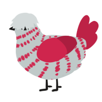 A silver and crimson chicken with a bar pattern