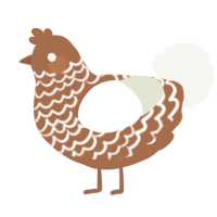 A brown and white chicken with a lace pattern