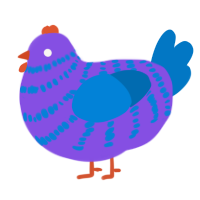 A blurple and sapphire chicken with a bar pattern