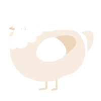 A cream chicken with a head pattern