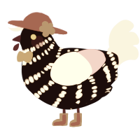 A black and lavender chicken with a bar pattern