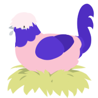 A rose and indigo chicken with a head pattern