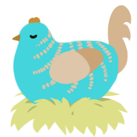 A aqua and beige chicken with a half-bar pattern