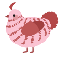A rose and red chicken with a bar pattern