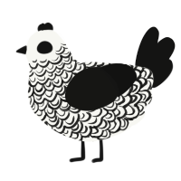 Revelation of Angels, a white and black chicken with a double-lace pattern