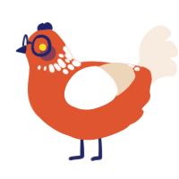 A vermilion and cream chicken with a neck-speckle pattern