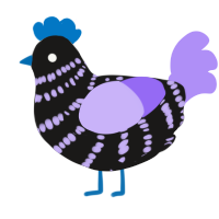 Amethyst, a sable and lilac chicken with a bar pattern