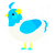 A white and sky chicken with a head pattern