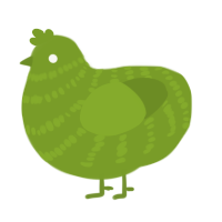 A chartreuse chicken with a bar pattern