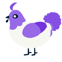 A white and blurple chicken with a head pattern
