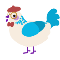 A cream and cerulean chicken with a neck-speckle pattern