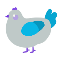 Blep, a silver and cerulean chicken