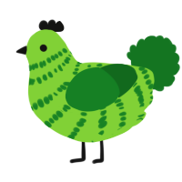A grass and leaf chicken with a bar pattern