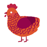 A vermilion and maroon chicken with a lace pattern
