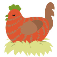 A vermilion and brown chicken with a bar pattern