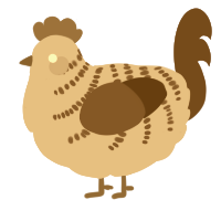 A beige and russet chicken with a half-bar pattern