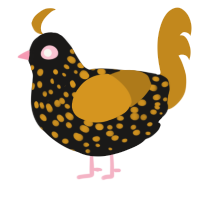 Magma Block, a sable and ochre chicken with a speckle pattern