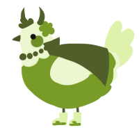 A chartreuse and apple chicken with a head pattern