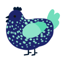 Lumi, a navy and mint chicken with a speckle pattern