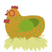 A orange and chartreuse chicken with a lace pattern