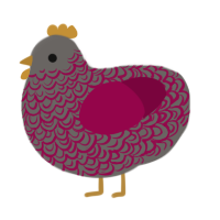 A grey and maroon chicken with a double-lace pattern