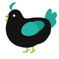 Coal, a black and turquoise chicken