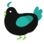 Coal, a black and turquoise chicken