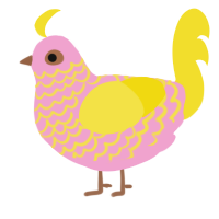 A pink and yellow chicken with a lace pattern